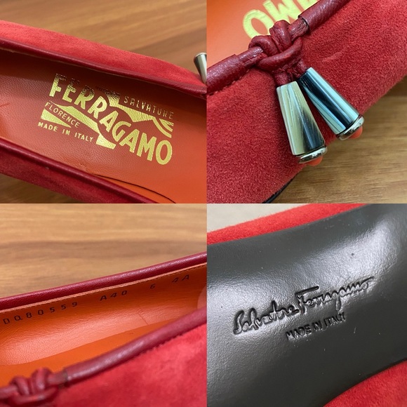 Vintage SALVATORE FERRAGAMO DQ80559 Red Suede Leather Low Heel Pumps Size 6 4A - Picture 16 of 16